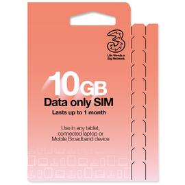 Three 10GB Pay As You Go Data SIM Card
