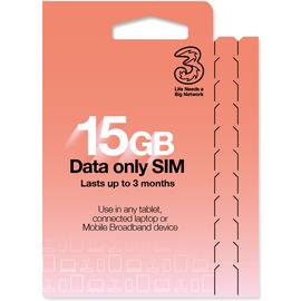 Three 15GB Pay As You Go Data SIM Card