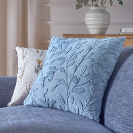 Argos Home Leaf Embroidery Cushion Blue - 50x50cm