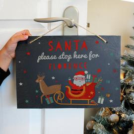 Personalised Message Santa Stop Here Slate Sign