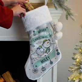 Personalised Message Snowman Grey Stocking