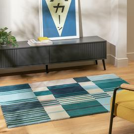 Habitat Broken Stripe Blue Wool Rug
