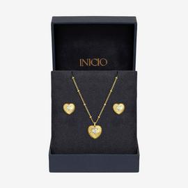 Inicio Gold Plated Ridged Heart Pendant and Earring Set