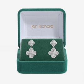 Jon Richard Diamond Clover Double Drop Earrings