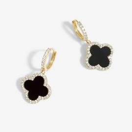 Jon Richard Gold Plated and Jet Clover Huggie Earrings