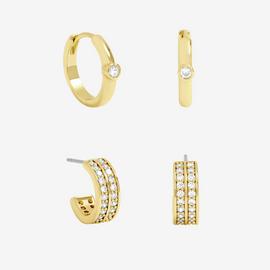 Jon Richard Gold Plated Pave Hoop Set