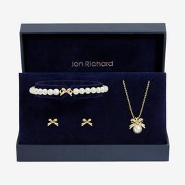 Jon Richard Gold Plated Pearl and Crystal Bow Trio Set