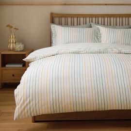 Habitat Multi Stripe Ruffle White Bedding Set