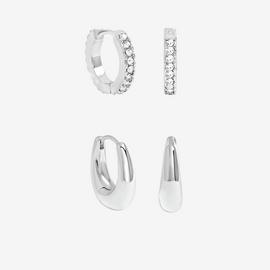 Jon Richard Silver Plated Pave Hoops Set