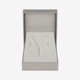 Simply Silver Cubic Zirconia Cross Pendant and Earring Set