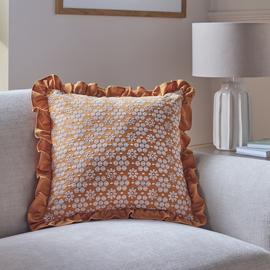 Argos Home Broderie Anglaise Frill Cushion Mustard - 43x43cm
