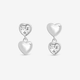 Simply Silver Cubic Zirconia Heart Drop Earrings