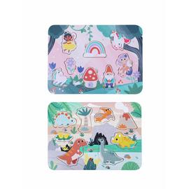 Chad Valley Wooden Fairy And Dino Theme Tray Puzzle Pack Of2