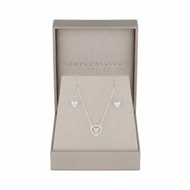 Simply Silver Halo Heart Pendant and Earring Set