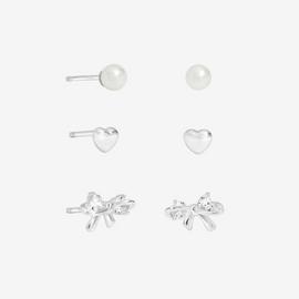 Simply Silver Pearl Bow Stud Earrings Set
