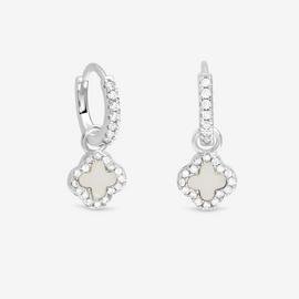 Simply Silver Semi Precious Clover Charm Hoop Earrings
