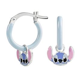Disney Sterling Silver Stitch Enamel Charm Hoop Earrings