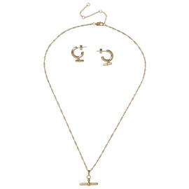 Liars & Lovers Gold Tone T-Bar Earrings and Necklace Set