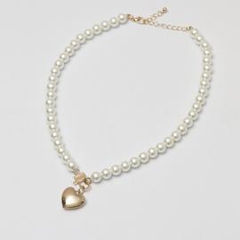 Lipsy Gold Pearl Heart Pendant Necklace