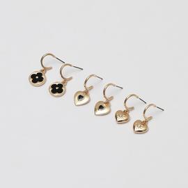 Lipsy Gold Jet Heart & Clover Huggie Charm Earrings Set