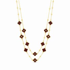 Lipsy Gold & Burgundy Clover Double Row Necklace
