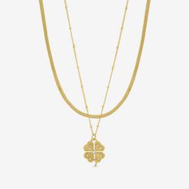 Lipsy Gold & Crystal Clover Double Row Pendant Necklace