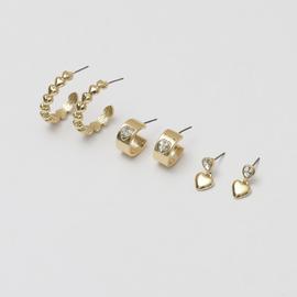 Lipsy Gold Tone & Crystal Heart Earrings – Pack of 3