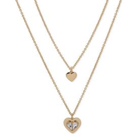 DKNY Yellow Gold Crystal Heart Double Row Pendant