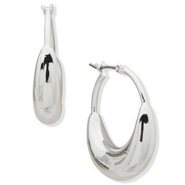 DKNY Silver Tone Puffy Hoop Earrings