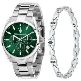 Maserati Green Dial Silver Stainless Steel Back Watch Set