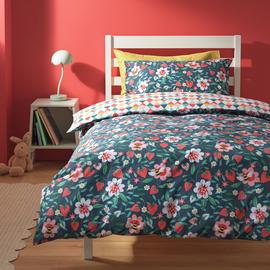 Habitat Strawberry Floral Blue Kids Bedding Set - Single