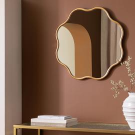 Habitat Gold Coloured Wavy Round Wall Mirror - 60x60cm