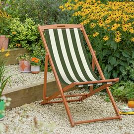 Habitat Folding Wooden Garden Deck Chair - Green & White