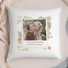 Personalised Message Floral Design Photo Upload Cushion