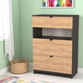 Livara Ready Assembled Canmore 3 Drawer Chest-Graphite & Oak