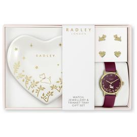 Radley Cranberry Leather Watch, Earring & Trinket Tray Set