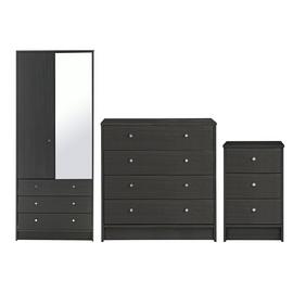 Argos Home Malibu 3 Piece 2 Door Mirror Wardrobe Set- Black