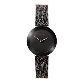 Seksy Black Crystal Leather Strap Watch