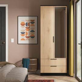 Welcome Tofino 2 Door Mirror Wardrobe - Black & Oak