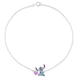 Disney Sterling Silver Stitch and Heart Charm Bracelet