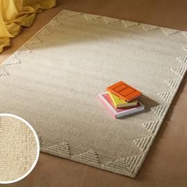 Habitat Diamond Border Beige Wool Rug - 160x230cm