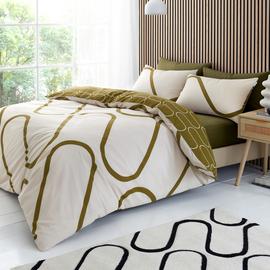 Catherine Lansfield Linear Curve Cream & Olive Bedding Set