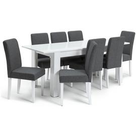 Habitat Miami Extending White Dining Table & 8 Grey Chairs