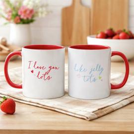 Widdop Pair Of Stoneware Red Handle Mugs - I Love You Lots