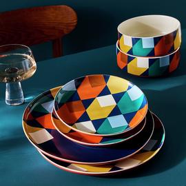 Habitat Geo Cube 12 Piece Stoneware Dinner Set - Blue