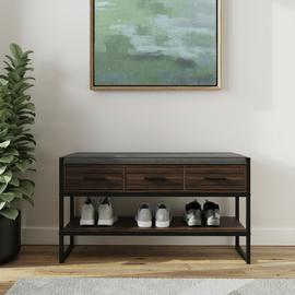 GFW Quinn 3 Drawer Shoe Bench - Walnut