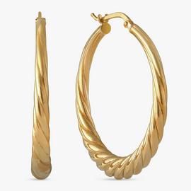 Revere 9ct Gold Plated Twisted Oval Hoop Earrings