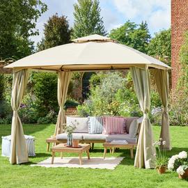 Argos Home 3m x 3m Garden Gazebo with 4 Side Panels - Beige