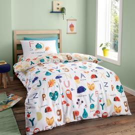 RHS Woodland Alphabet White Kids Bedding Set - Single