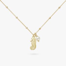 Revere 9ct Gold Plated Silver Pearl and Seahorse Necklace